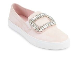 KARL LAGERFELD PARIS Ermine Embellished Slip-On Sneakers Pink Crystal